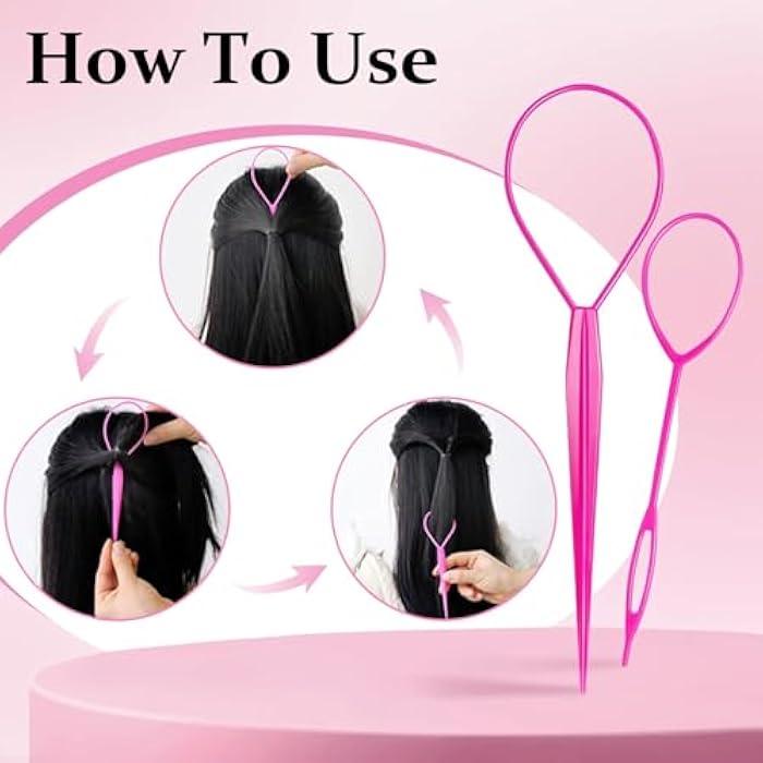 chenqi Hair Braiding Tool, Ponytail Holders, 3pcs Topsy Tool French Braid Loop Hair Tools for Ponytail Hair Looping Tool Hair Twister for Women Girl,Hair Styling Accessories Pink - Image 5